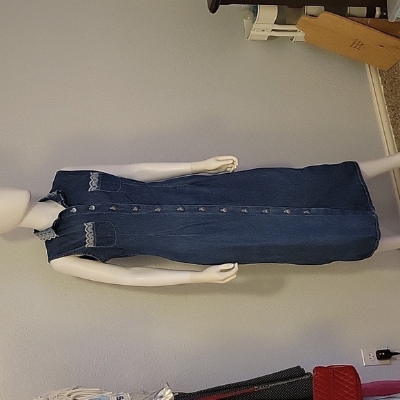 Vtg JIM ELLIOT Western Denim Chambray Sleeveless Button Down Midi Dress - Picture 2 of 14